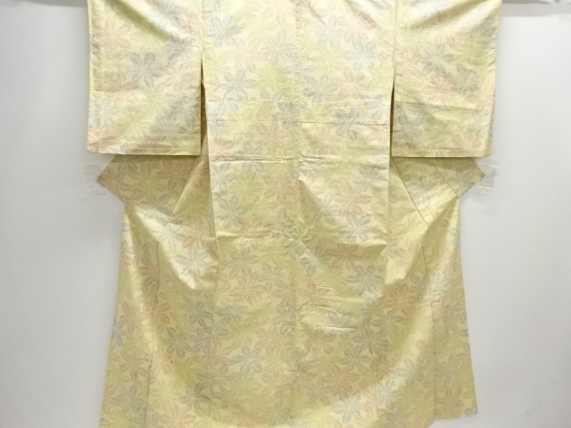 JAPANESE KIMONO / ANTIQUE HITOE KIMONO / SILK / TOKAMACHI TSUMUGI / WOVEN LEAVES